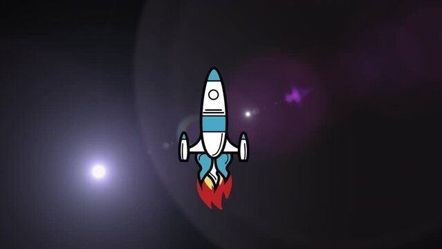 Animation of sky rocket launched over lens flares against abstract background