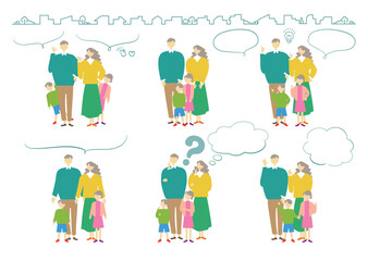 Fototapeta premium family&house_set_イラスト素材_ファミリー_街並み_吹き出しセット_02