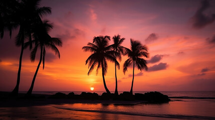 Fototapeta na wymiar palm trees at sunset. sketch art for artist creativity and inspiration. generative AI 