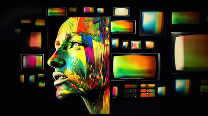 Tv screen. with colorful abstraction. sketch art for artist creativity and inspiration. generative AI