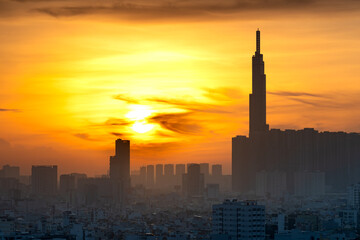 Beautiful landscape dawn of Ho Chi Minh city or Saigon. Royalty high quality free stock image of Ho Chi Minh, Vietnam