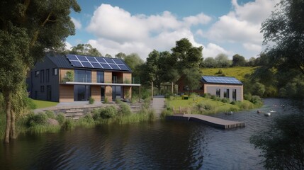 Obraz premium Urban Sustainability: Creating Eco-Friendly Communities , homes with solar panels - Generative Ai