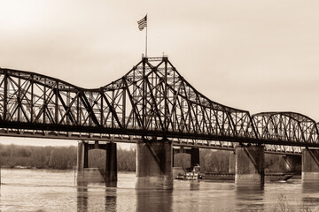 Tug Boat Moving Under the Vicksburg Bridge