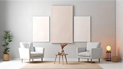 Canvas mockup 3d living room render (ai generated)