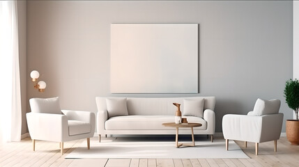 Fototapeta na wymiar Canvas mockup 3d living room render (ai generated)