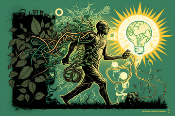 Powered by Energy: The Dependence on Vitality. An illustration depicting the reliance on energy to power daily life