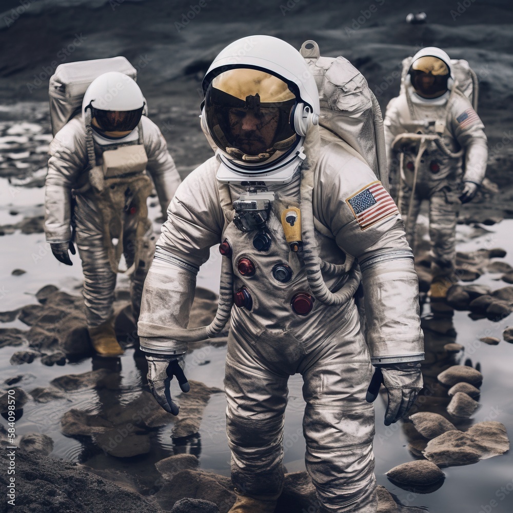 Wall mural an astronaut exploring an alien planet. a high-tech astronaut from the future. generative ai art.