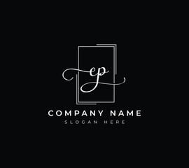 The flat abstract initial letter EP logo icon incorporates two abstract shapes in the black-and-white creative process.