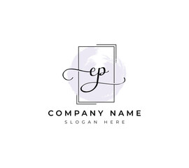 The flat abstract initial letter EP logo icon incorporates two abstract shapes in the black-and-white creative process.