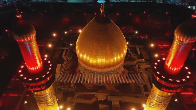 Mosque al-Abbas is one of the largest mosques in the world and one of the main shrines among Shia Muslims. Located in the eastern part of the city of Karbala in Iraq. (aerial photography)