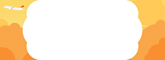 夕焼け空の上を飛ぶ飛行機　フレーム・背景素材（バナー向け横長）