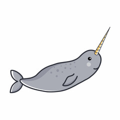 Fototapeta premium Narwhal on white background. Illustration for children in cartoon style.