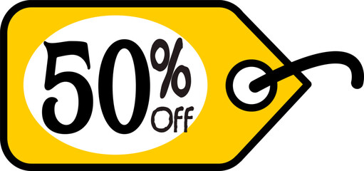 50% off, vectorial drawing of a discount tag - obrazy, fototapety, plakaty