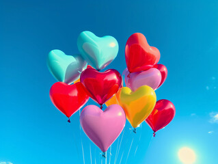 Fototapeta na wymiar heart shaped balloons in a blue sky