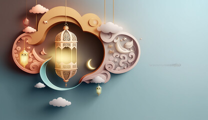 3d realistic ramadhan kareem lamp and moon pastel color premium 02