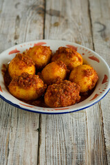 telur balado or spicy egg is traditional popular food made from boiled egg with tomato and paste chili or sambel