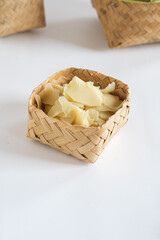 raw bamboo shoot in basket
