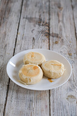 durian cookies, bakpia durian on the table
