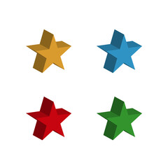 3d colorful stars. Volumetric geometric shapes of a star. Vector illustration.