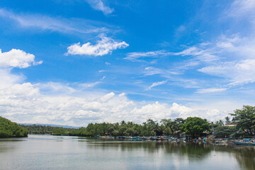 Fototapeta na wymiar views of rivers and mangrove forests and cloudy blue skies in the morning, no people