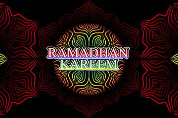 Beautiful ramadhan kareem lettering typography design with colourful mandala circle gradient line art
