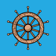 Ship wheel icon mascot illustration