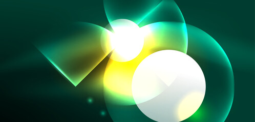 Abstract background shiny glowing neon color round elements and circles. Techno futuristic vector Illustration For Wallpaper, Banner, Background, Card, Book Illustration, landing page