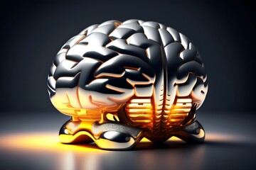 Rendering of Steel Brain Lifts Heavy Dumbbell: Mind Training Concept. Generative AI. 