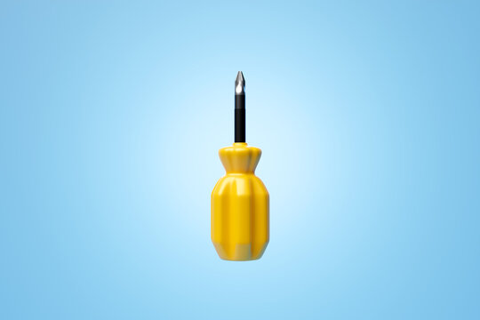 3D illustration of a  yellow crosshead screwdriver hand tool isolated on a monocrome background. 3D render and illustration of repair and installation tool