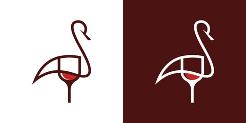 logo flamingo and wine abstract design icon vector illustration