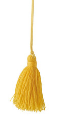 stylish handmade tussle or tassel isolated, cut out of bright yellow decorative hanging tieback for...
