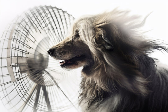 Generative AI image of Afghan hound in front of a fan