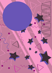 Vintage Purple geometrical graphic shapes template. Minimal abstract geometric pastel color poster, banner design. Retro elements theme cover.