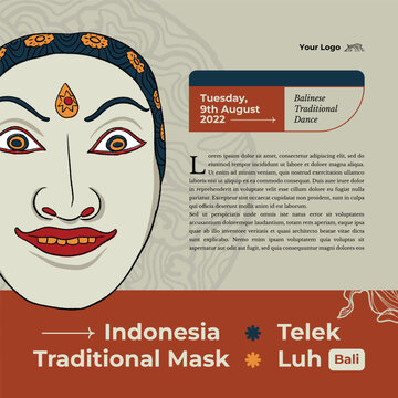 balinese traditional mask called telek luh indonesia culture handrawn illustration