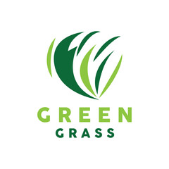 Green Grass Logo, Nature Plant Vector, Agriculture Leaf Simple Design, Template Icon Illustration