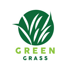 Green Grass Logo, Nature Plant Vector, Agriculture Leaf Simple Design, Template Icon Illustration