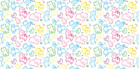 pattern little animal colorful, doodle animal, childern illustration