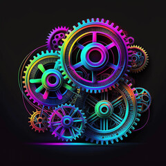 Colorful Neon Gears Generative AI
