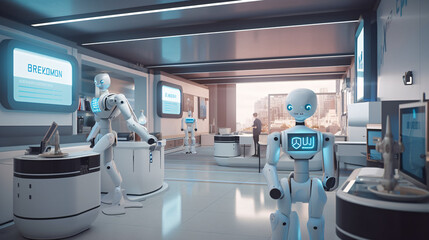 robotic cyborg 3d design in futuristic space landscape