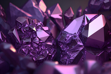 3d render, abstract amethyst crystal background, faceted texture, purple gem macro, panorama, wide panoramic polygonal wallpaper