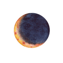 Fototapeta premium Lunar eclipse watercolor illustration. Hand drawn illustration. For the design of postcards, children's things, stickers, notebooks.