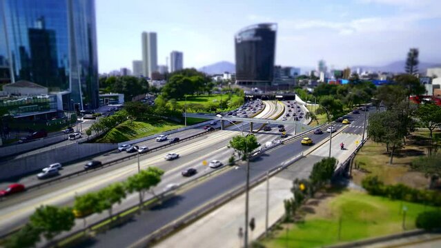 Lima, Peru - March 12, 2023: V&iacute;a expresa intersection with Javier Prado Avenue, time-lapse.