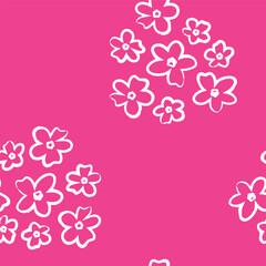 White Simple Stylized Outlined Flowers Bundles on Pink Background Textiles Surface Design Seamless Repeat Pattern Design Eps 10 Vector
