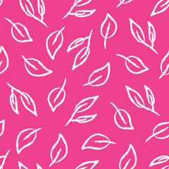 White Simple Stylized Outlined Leaves on Pink Background Textiles Surface Design Seamless Repeat Pattern Design Eps 10 Vector