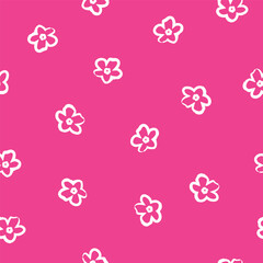 White Small Simple Outlined Stylized Flowers on Pink Background Textiles Surface Design Seamless Repeat Pattern Design Eps 10 Vector