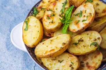 Delicious looking baked potato, food concept photo.