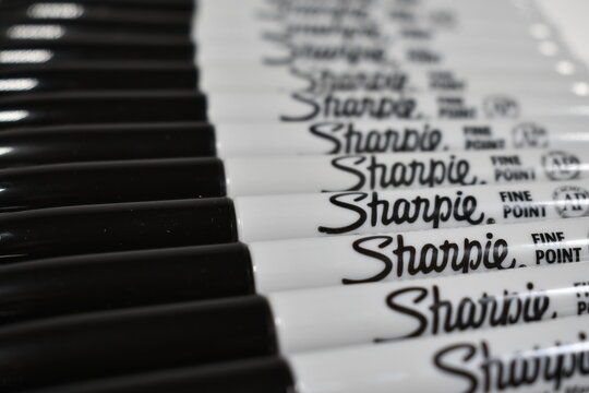 Sharpie Brand Markers Lined Up.