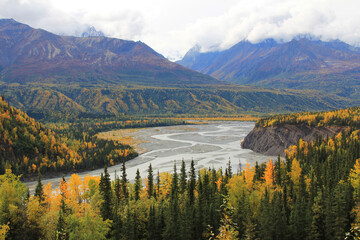 landscape with lake and mountains in Alaska