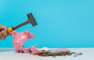 Crush the piggy bank with a hammer