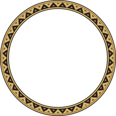 Vector gold round Byzantine border, frame. Circle Greek pattern, Drawing of the Eastern Roman Empire. Decoration of the Russian Orthodox Church..